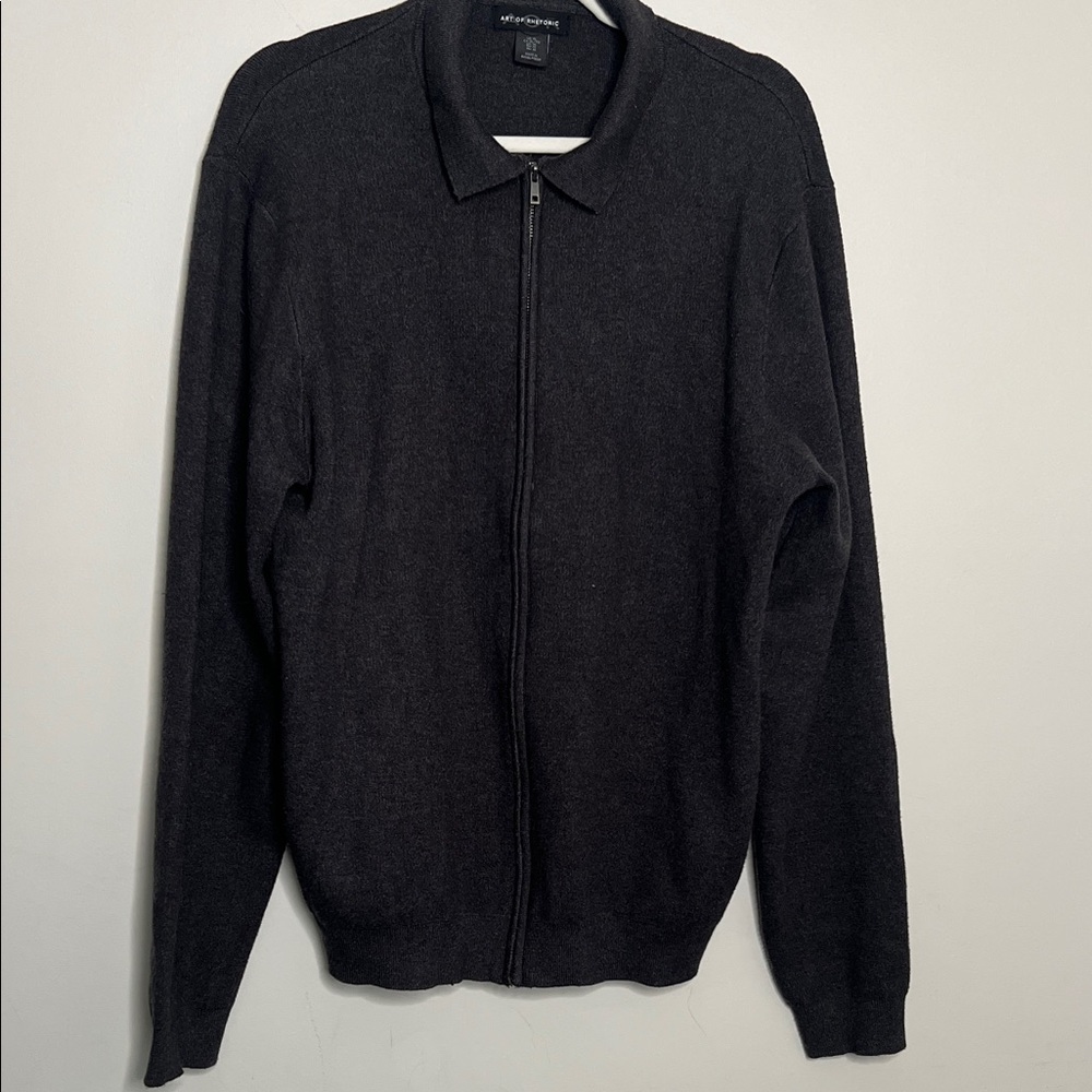 Men's Dark Grey Zip Up mockneck jacket Sweater Knit Jacket Zip Sweater